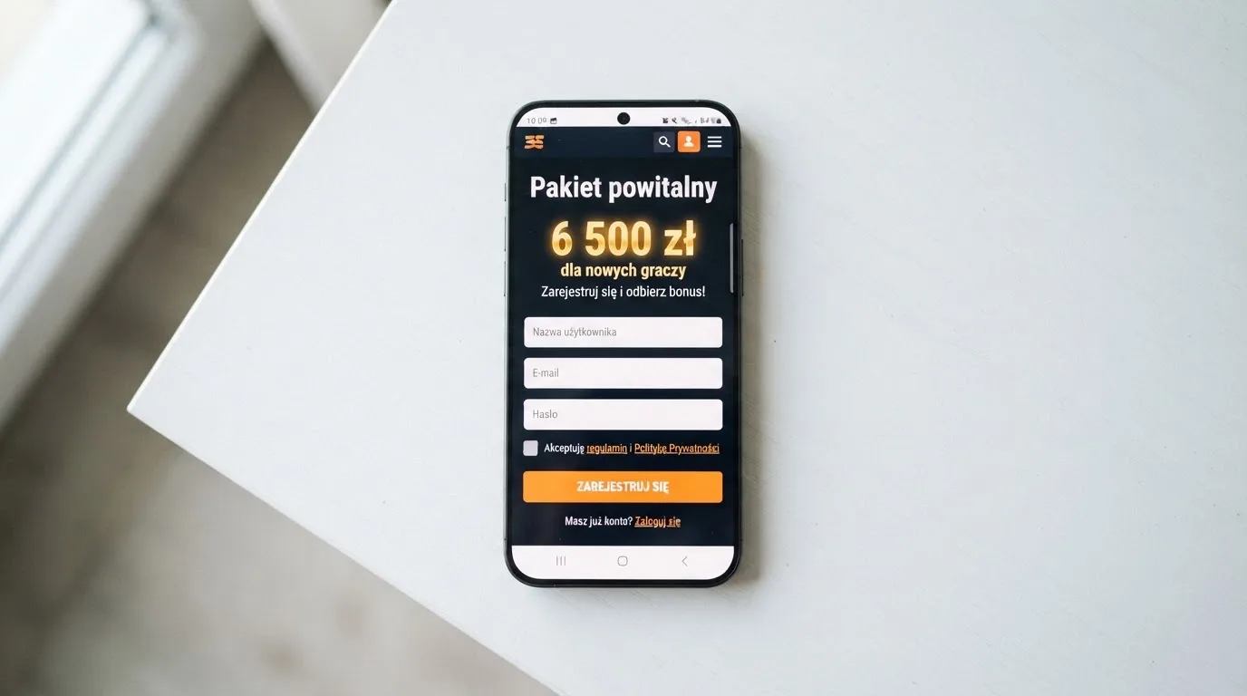Ekran z warunkami bonusu powitalnego podczas rejestracji w kasynie online