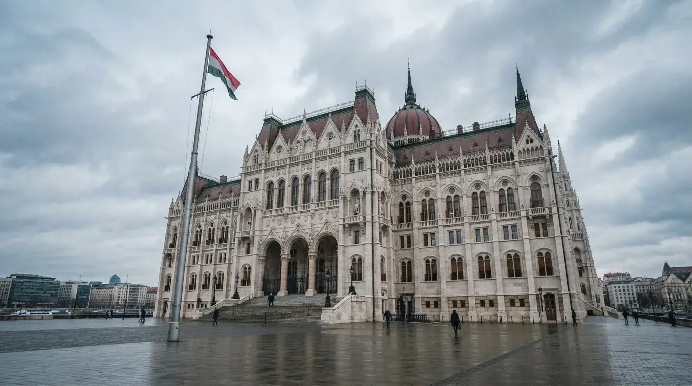 Budynek urzędu administracji państwowej z flagą Polski na maszcie w tle